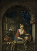 'The Kitchen Maid with a Boy in the Window', by Gerrit Dou (1613-75), 1660)