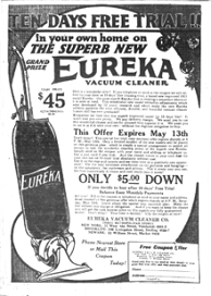 Eureka Model 9 vacuum cleaner, 1922
