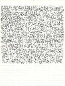 Caleb's Number Sheet from 'Knowing', 2009