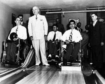 Pres. Truman in White House Bowling Alley, 1953